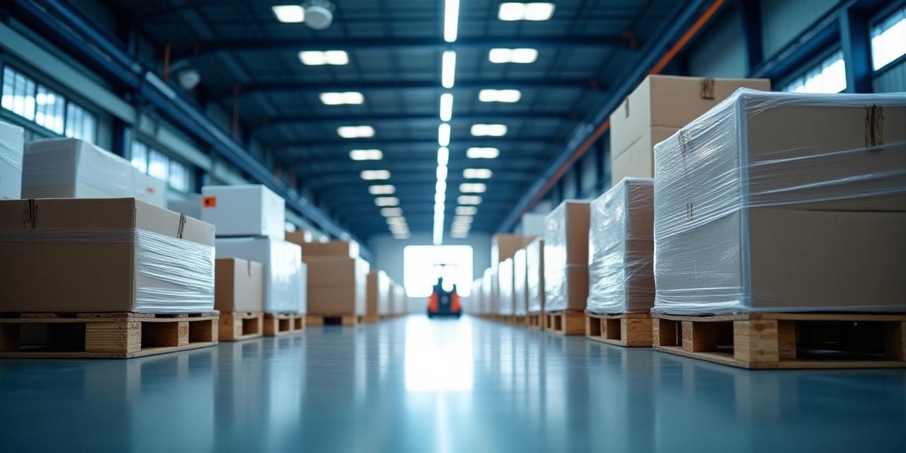 Logistics warehouse with organized freight ready for shipping